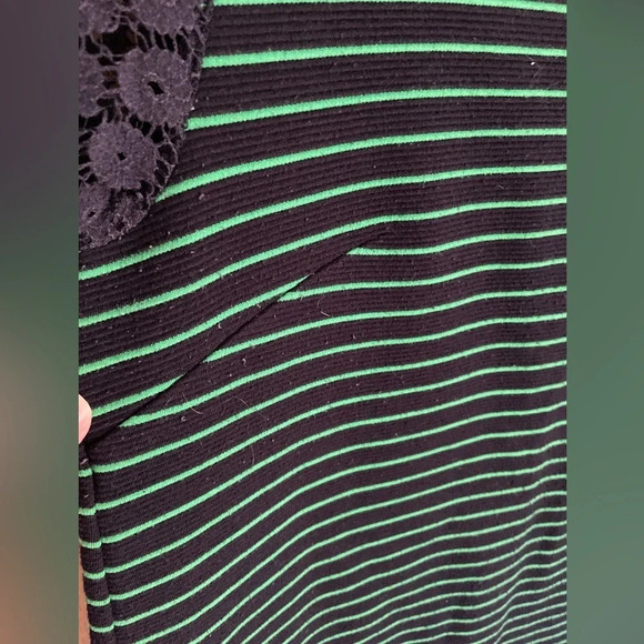 Postmark Anthropologie Women’s Medium Blue Green Striped Cute Top Shirt Lace - Picture 9 of 10